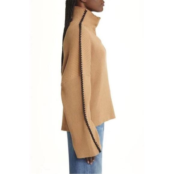 Rag & Bone Tan Ally Ingrid Whipstitch Detail Mock Neck Sweater in Khaki XS - Picture 2 of 9